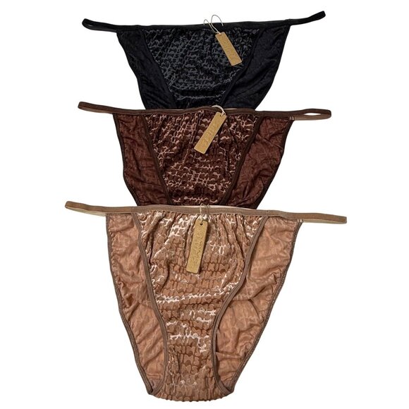 SKIMS Burnout Velvet String Bikini Brief Lot of 3 Sienna Chestnut Onyx 2X - Picture 1 of 12